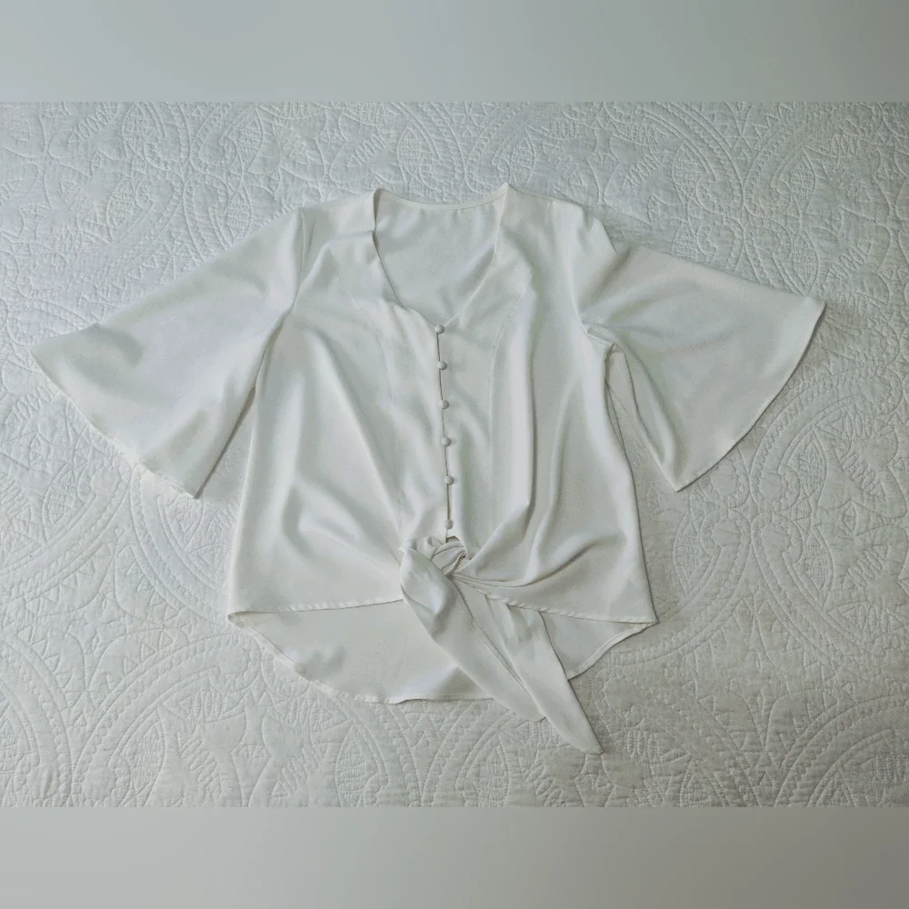 Off white tie up blouse. - Picture 6 of 6